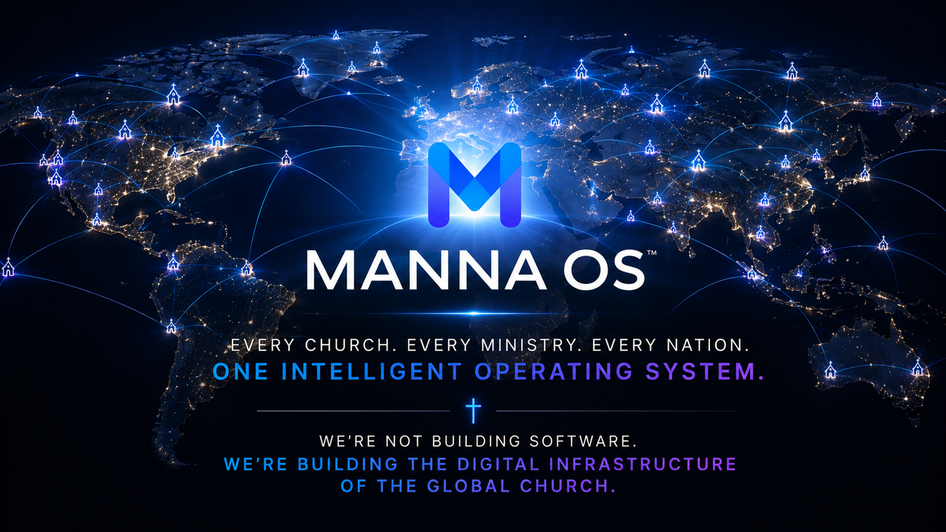 Manna OS business plan vision showing a globally connected operating system for churches and ministries
