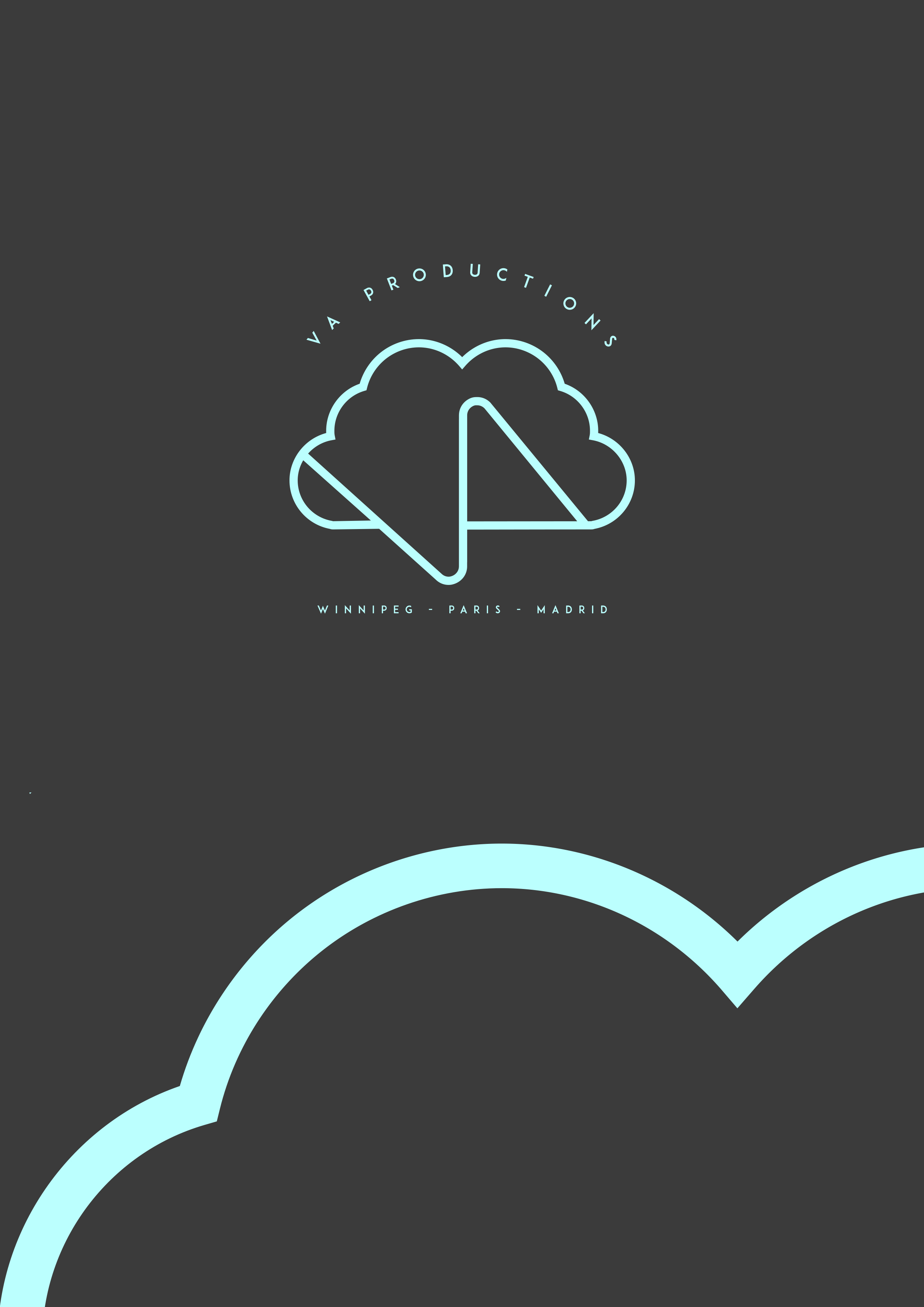 Charcoal V.A. Productions presentation cover with aqua monogram