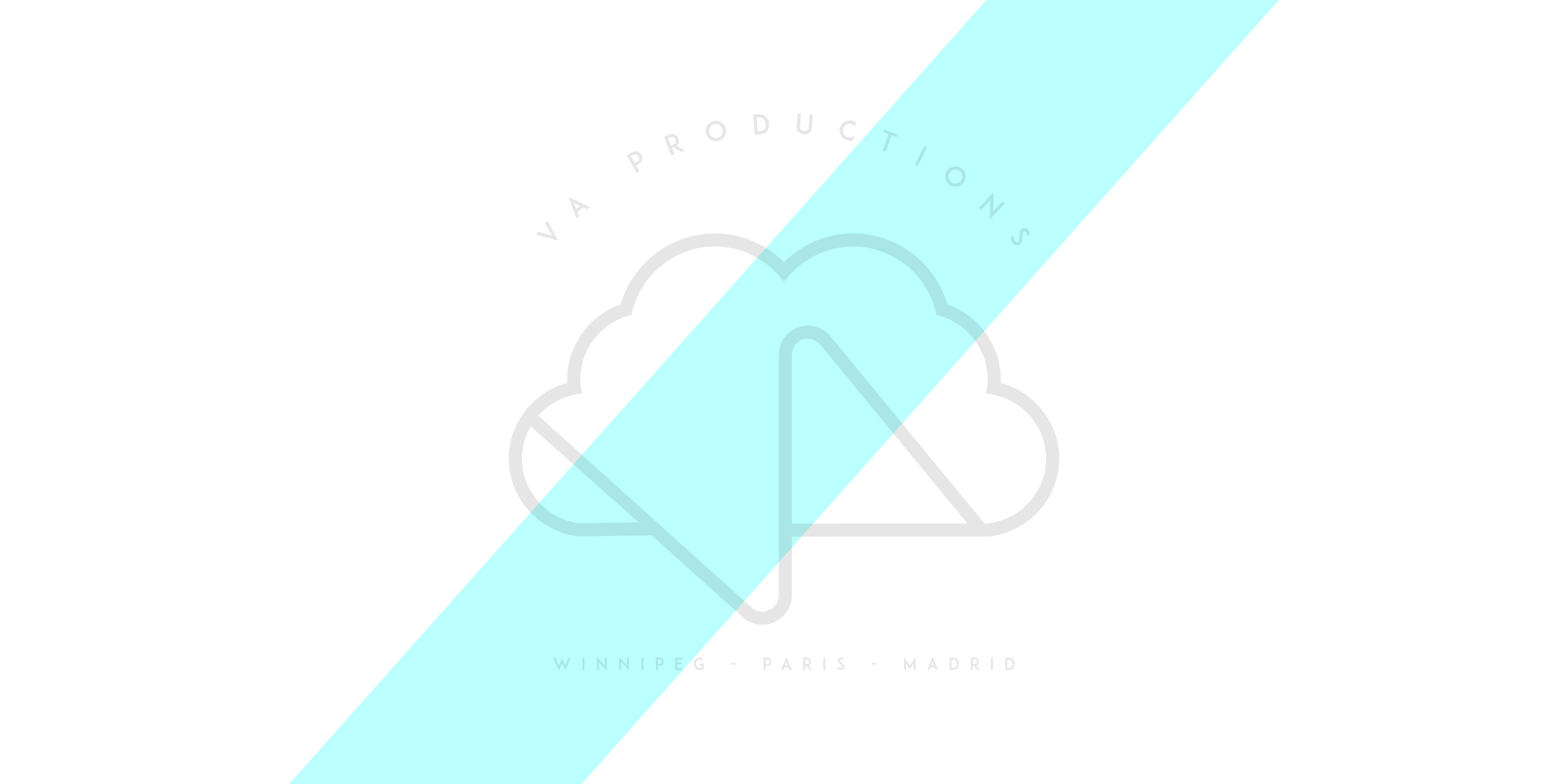 V.A. Productions envelope front with aqua diagonal band and monogram