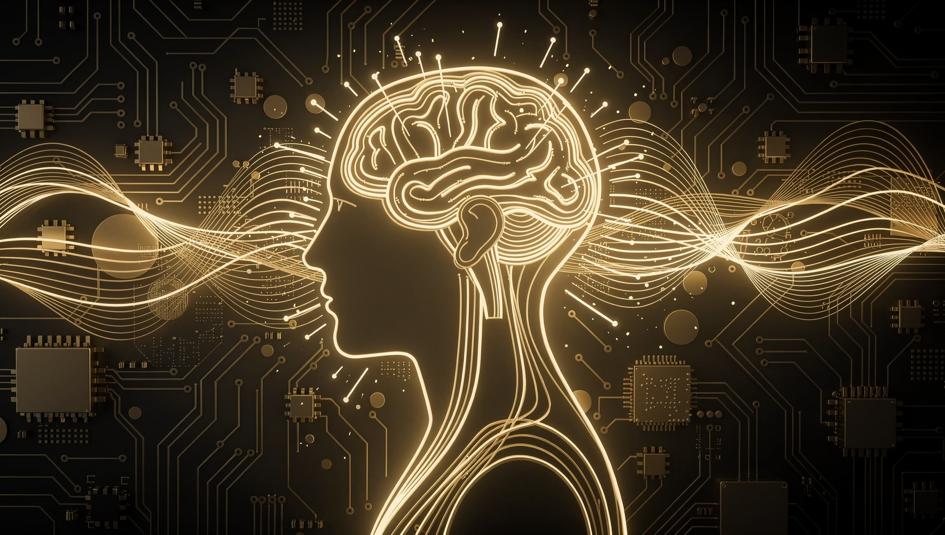 Golden futuristic intelligence architecture